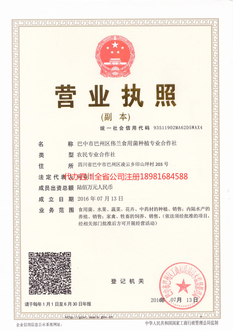 顺庆顺庆伟兰食用菌种植专业合作社